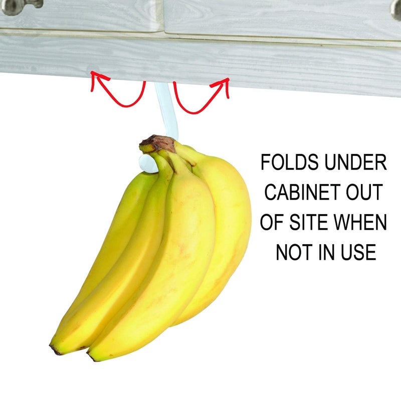Gadjit Banana Hook Hanger Under Cabinet Hook Ripens Bananas with Less Bruises, Folds Up Out of Sight When Not in Use, Hang Lightweight Kitchen Items too, Self-Adhesive + Pre-drilled Screw Holes (White) - Image 3